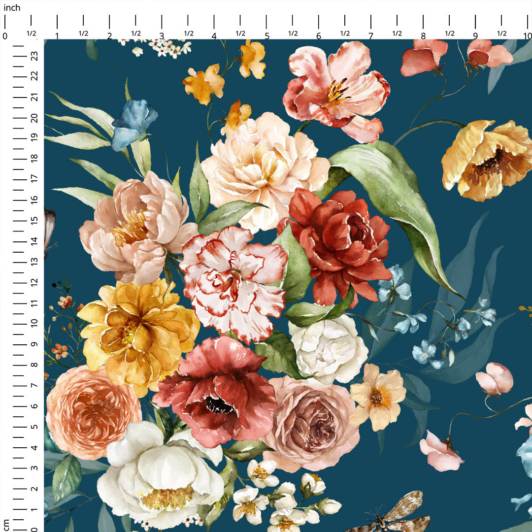 Dutch Floral Teal Fabric