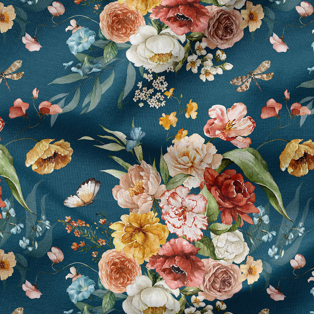 Dutch Floral Teal Fabric