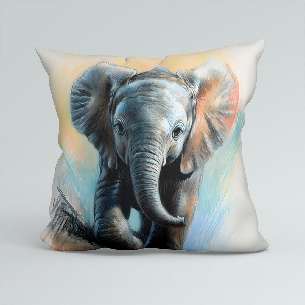 CUSHION Fabric Panel Elephant Pastel Sketch CP-110