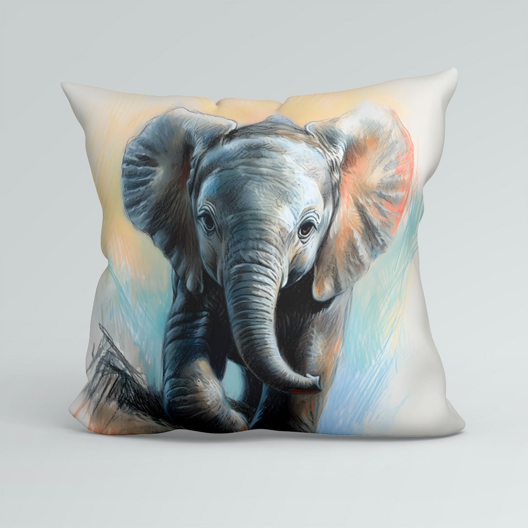 CUSHION Fabric Panel Elephant Pastel Sketch CP-110