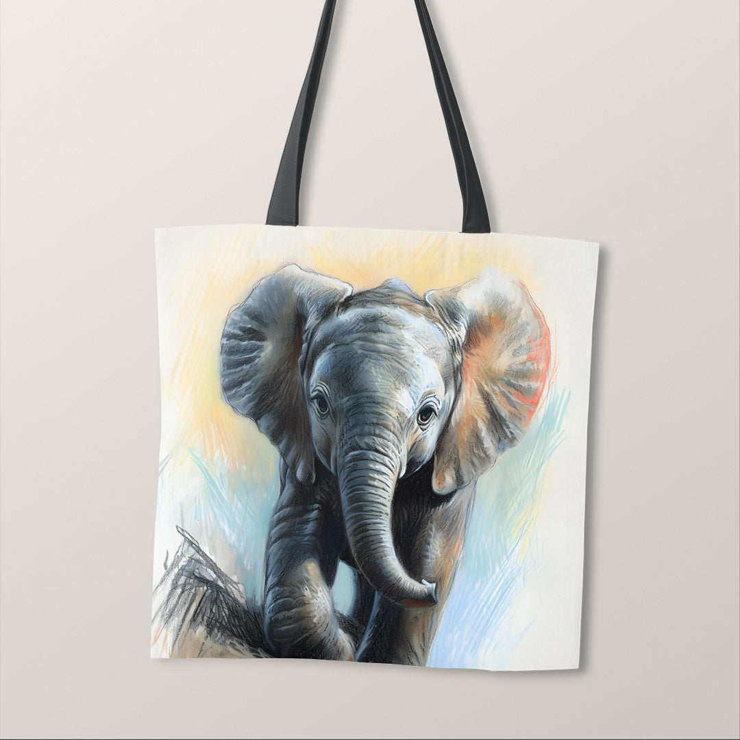 TOTE Elephant Pastel Sketch Fabric Bag Panel TP-162