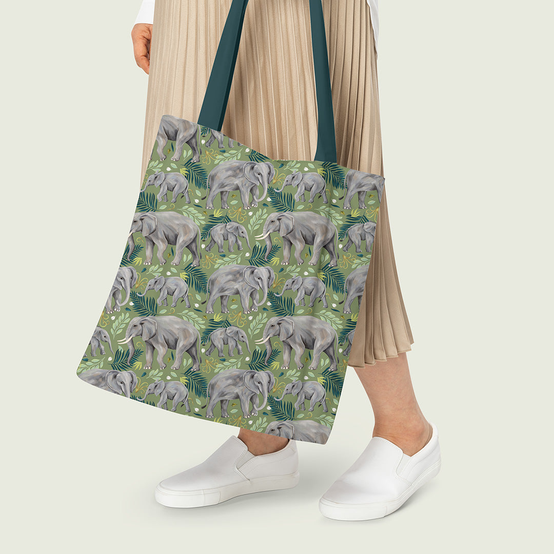 Elephants Green Fabric