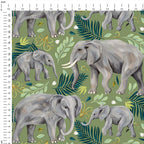 Elephants Green Fabric