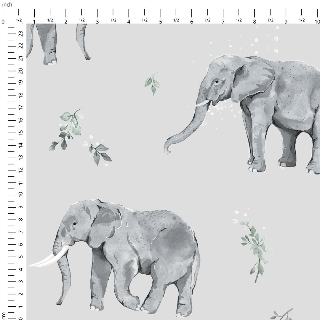 Elephants Grey Fabric