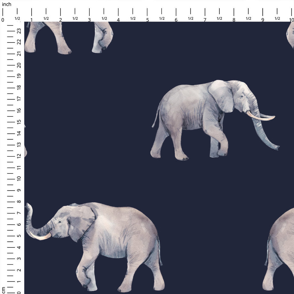Elephants Navy Fabric