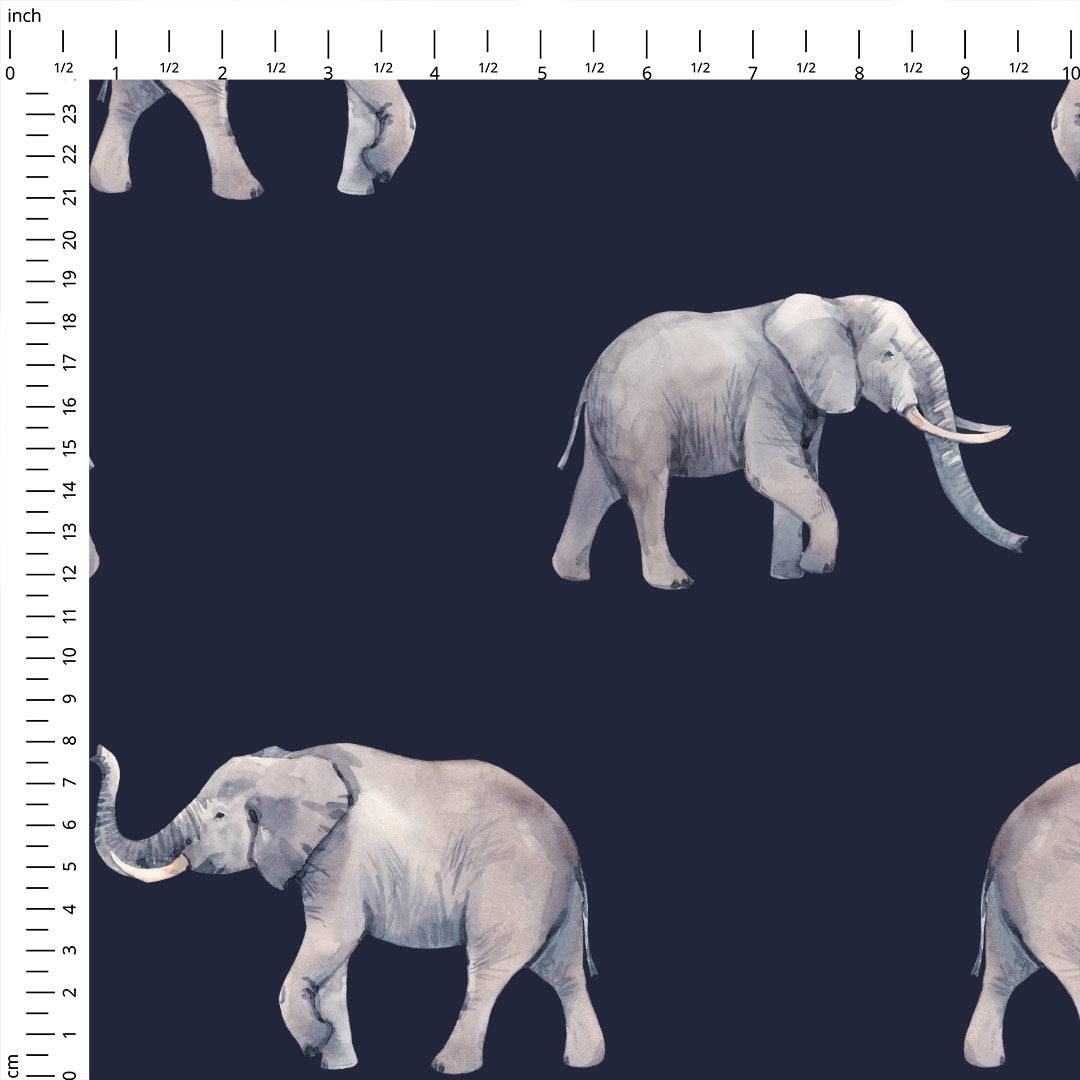 Elephants Navy Fabric