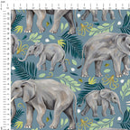 Elephants Teal Fabric