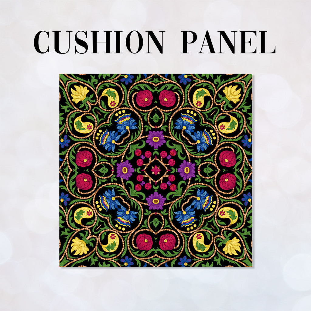 CUSHION Elizabethan Floral Black Fabric Panel CP-633
