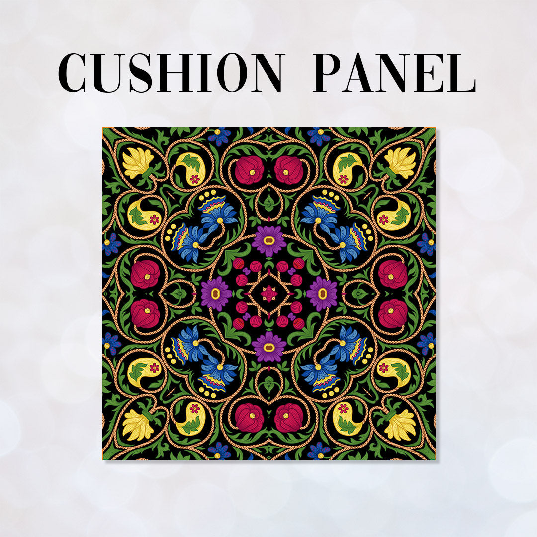 CUSHION Elizabethan Floral Black Fabric Panel CP-633
