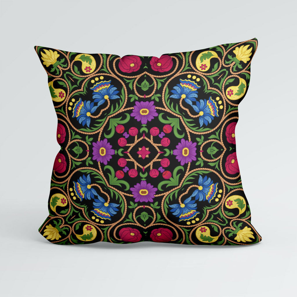 CUSHION Elizabethan Floral Black Fabric Panel CP-633