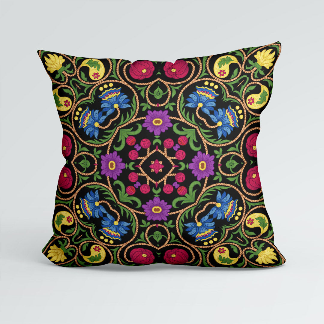 CUSHION Elizabethan Floral Black Fabric Panel CP-633