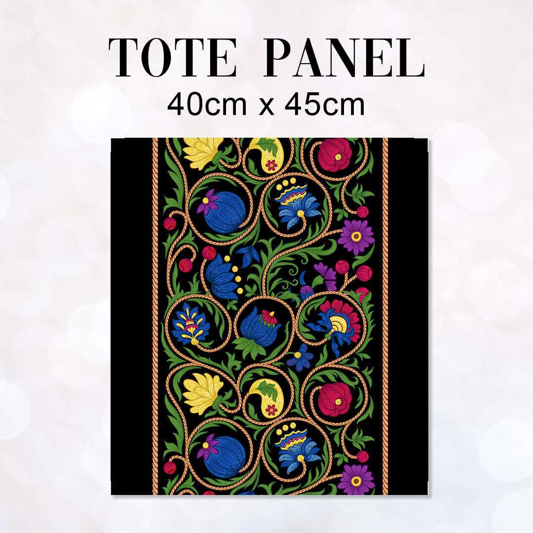 TOTE Elizabethan Floral Black Fabric Bag Panel TP-759