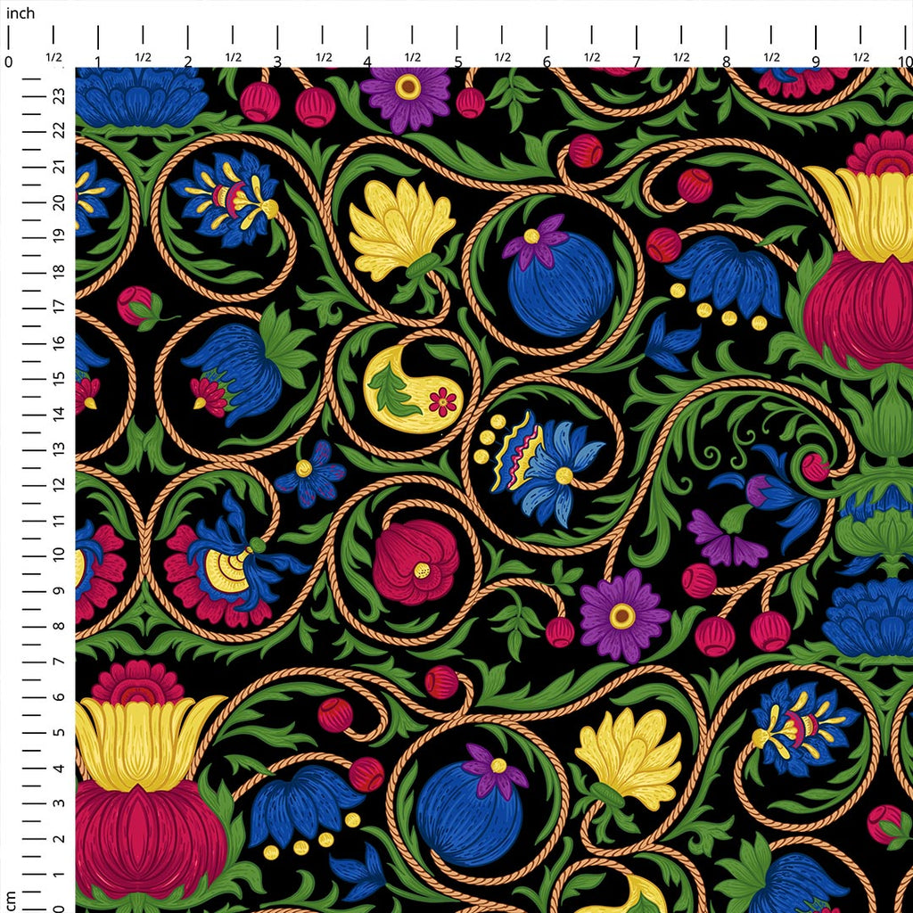 Elizabethan Floral Black Fabric