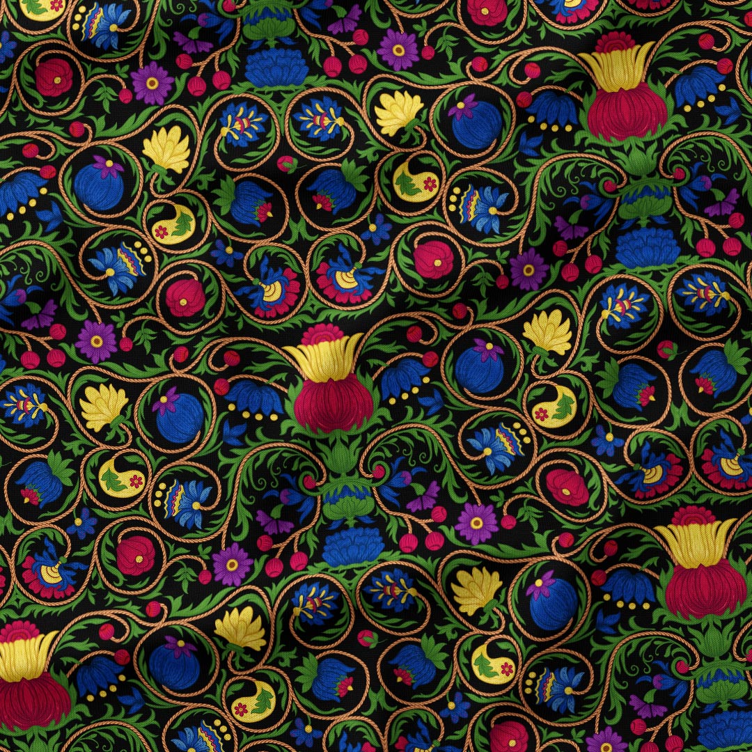 Elizabethan Floral Black Fabric