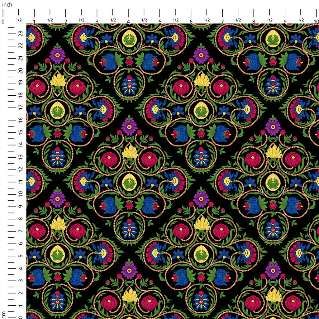 Elizabethan Ornament Black Fabric