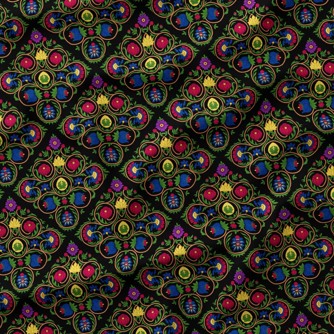Elizabethan Ornament Black Fabric