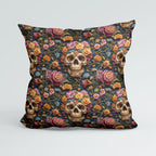 Embroidered Blooming Skulls Fabric