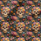 Embroidered Blooming Skulls Fabric