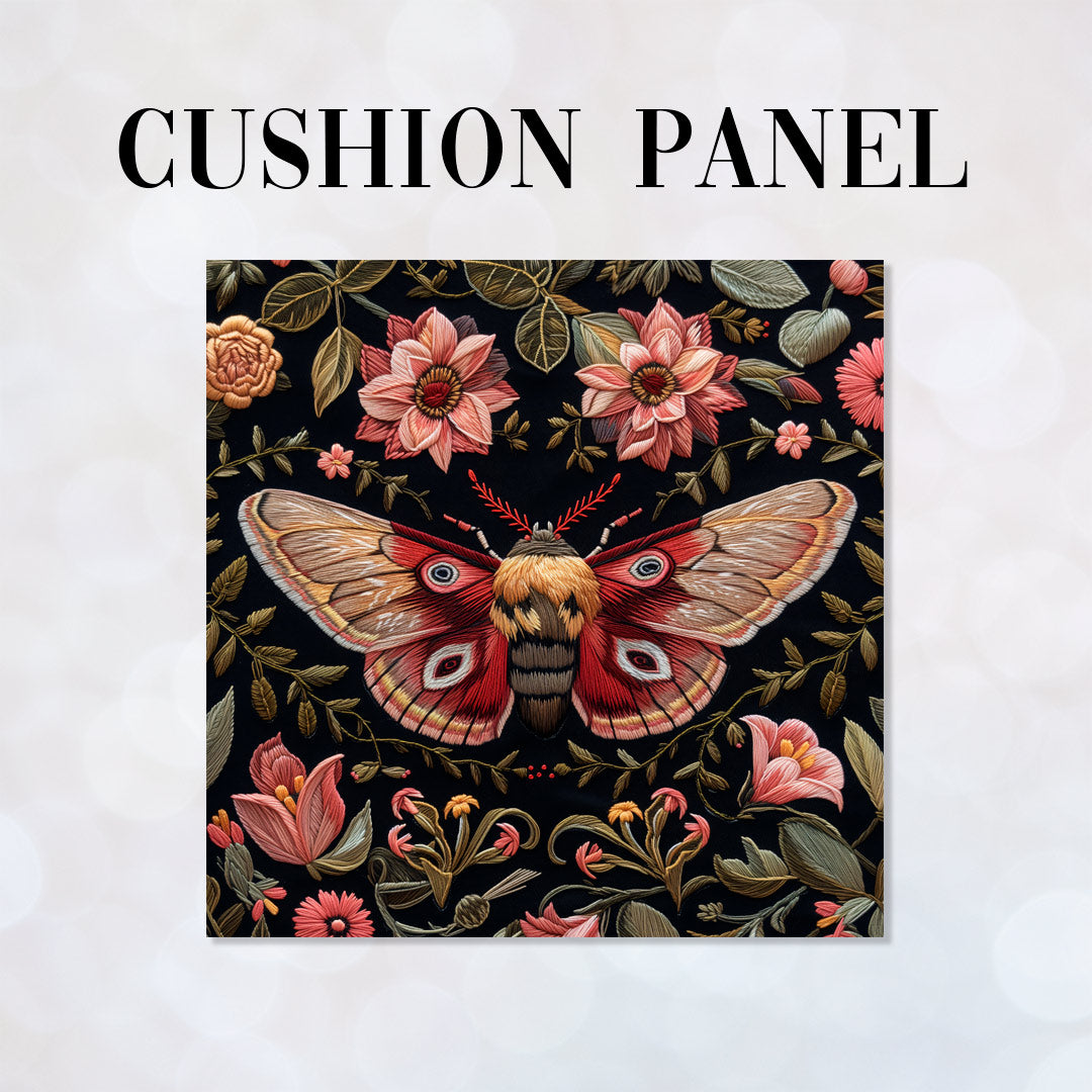 CUSHION Panel Embroidered Floral Moth CP-196