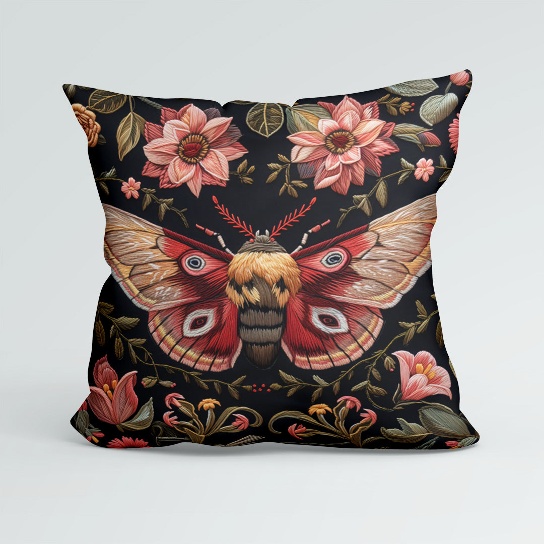 CUSHION Panel Embroidered Floral Moth CP-196