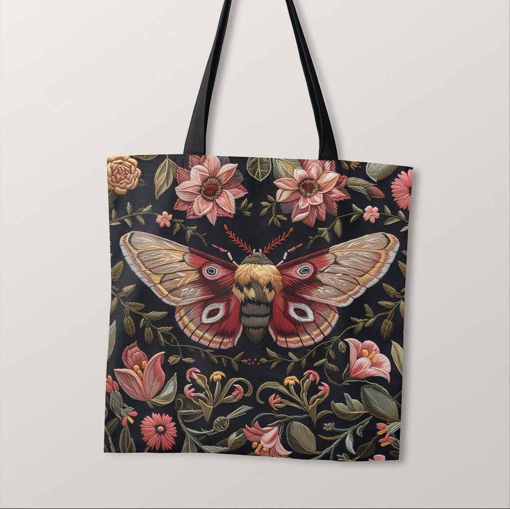TOTE Fabric Bag Panel Embroidered Floral Moth TP-268