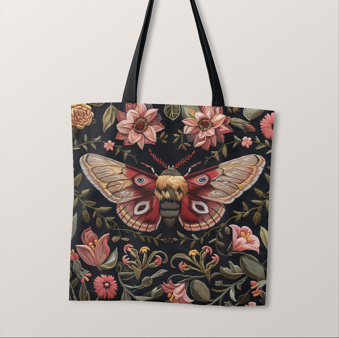 TOTE Fabric Bag Panel Embroidered Floral Moth TP-268