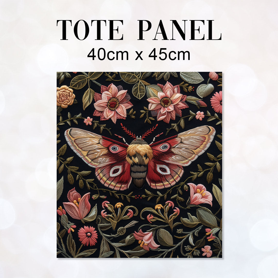 TOTE Fabric Bag Panel Embroidered Floral Moth TP-268