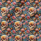 Embroidered Floral Skulls Fabric