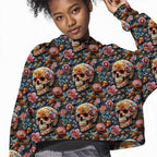 Embroidered Floral Skulls Fabric
