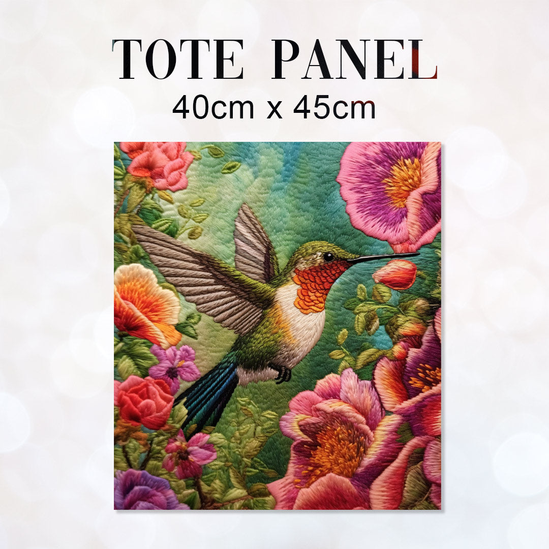 TOTE Embroidered Hummingbird 1 Fabric Bag Panel