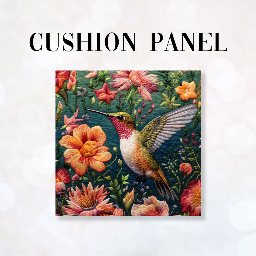 CUSHION Fabric Panel Embroidered Hummingbird 2