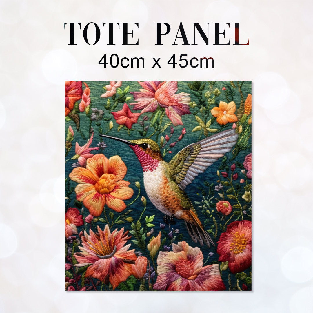 TOTE Embroidered Hummingbird 2 Fabric Bag Panel