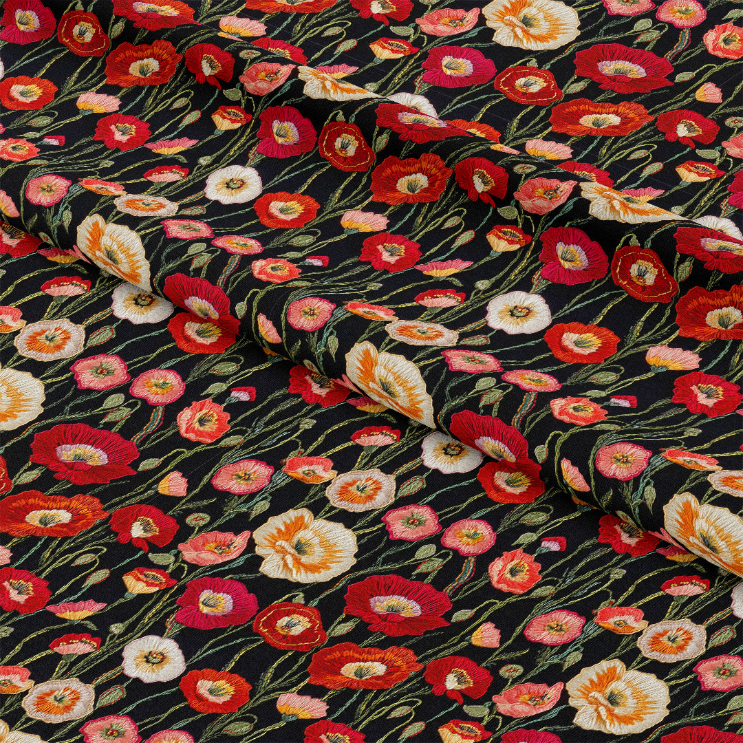 Embroidered Poppies Fabric