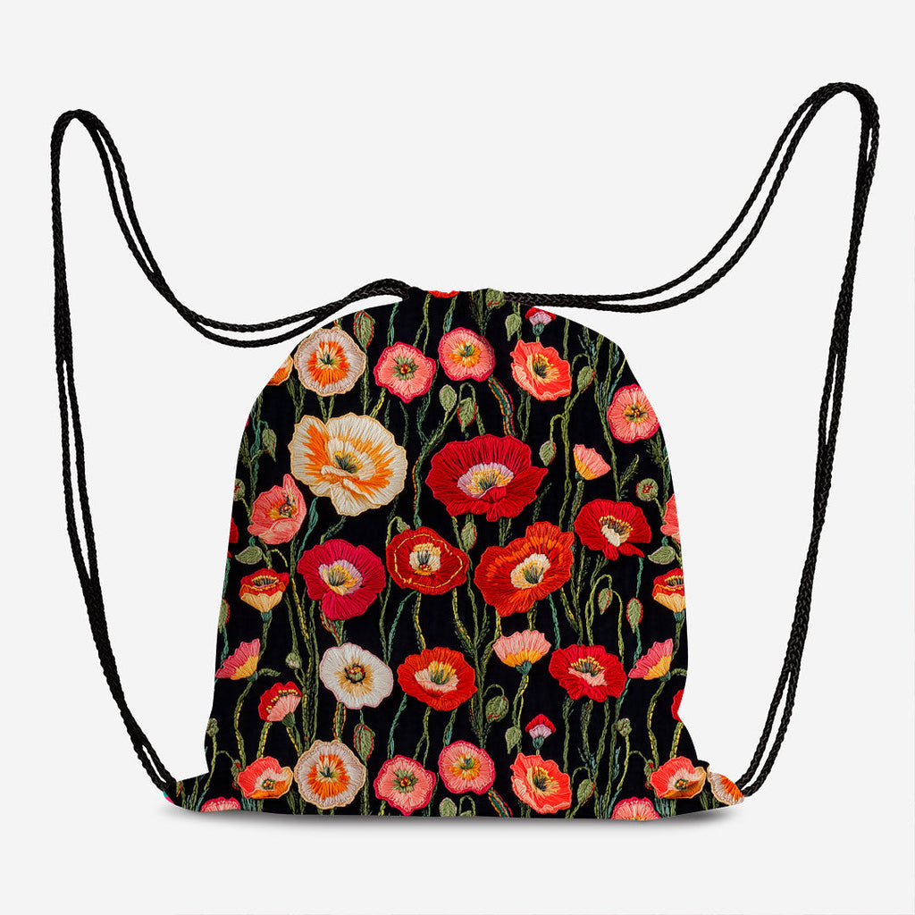 Embroidered Poppies Fabric