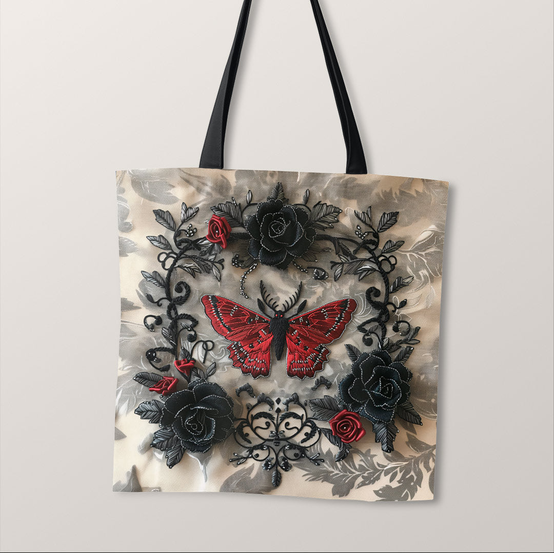 TOTE Fabric Bag Panel Red Moth Wreath TP-270