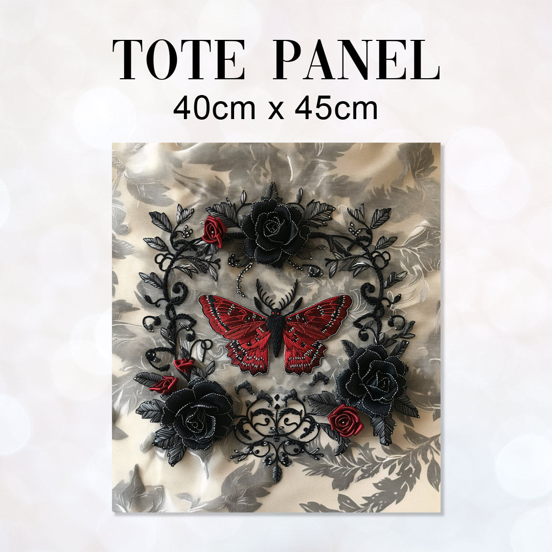TOTE Fabric Bag Panel Red Moth Wreath TP-270
