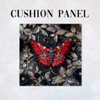 CUSHION Panel Embroidered Red Moth CP-197