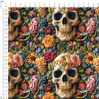 Embroidered Summer Skulls Fabric