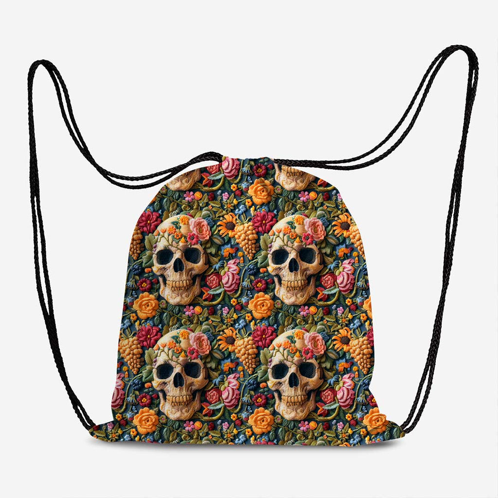 Embroidered Summer Skulls Fabric
