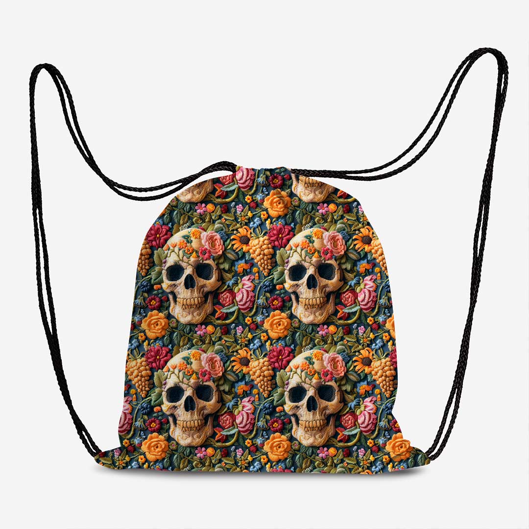 Embroidered Summer Skulls Fabric