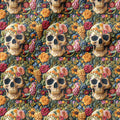 Embroidered Summer Skulls Fabric