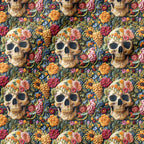 Embroidered Summer Skulls Fabric