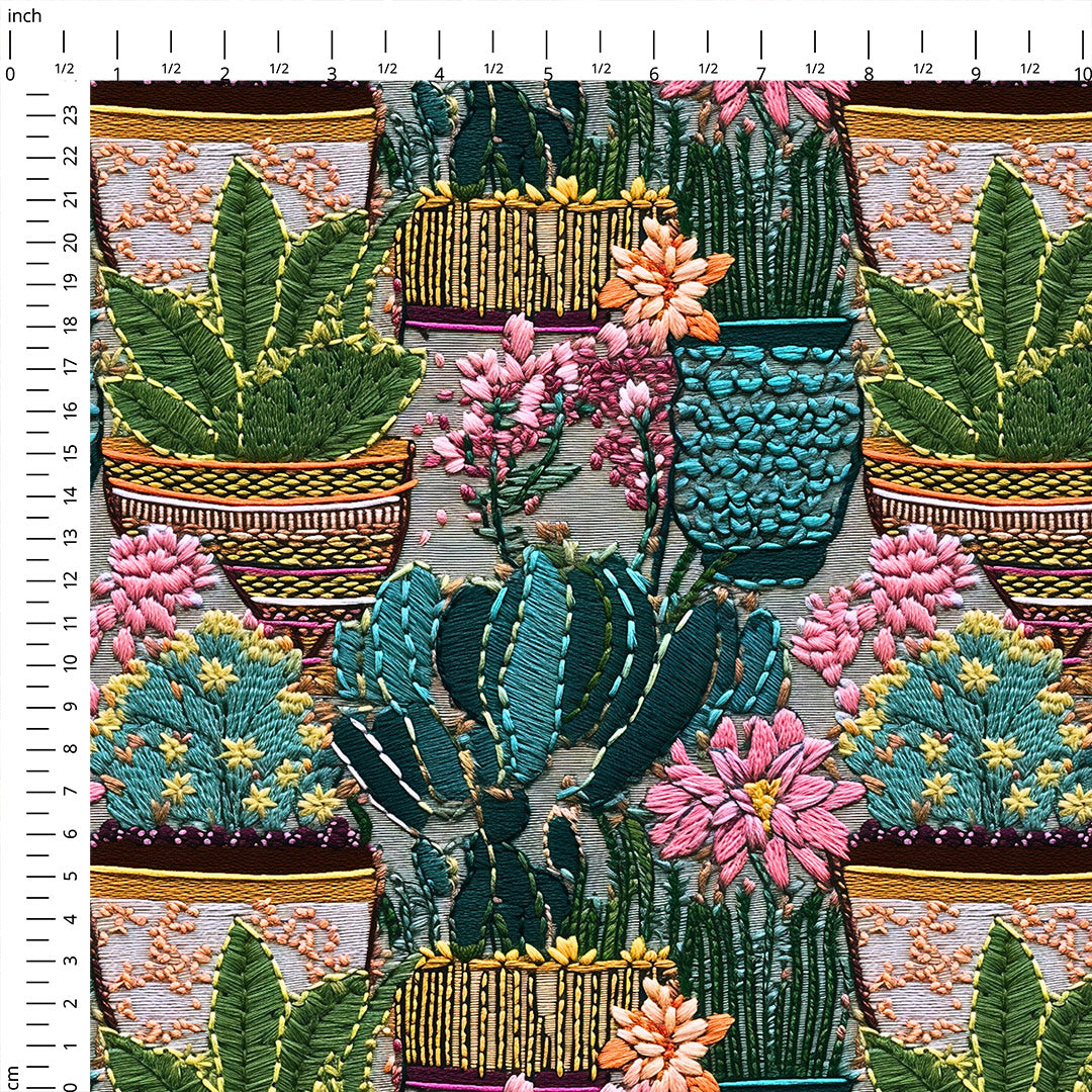 Embroidered Plants Fabric