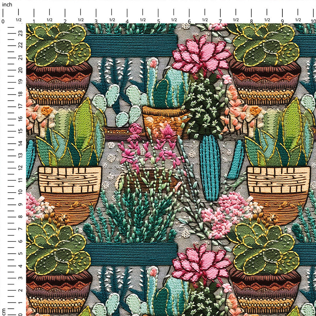 Cactus Embroidery Fabric