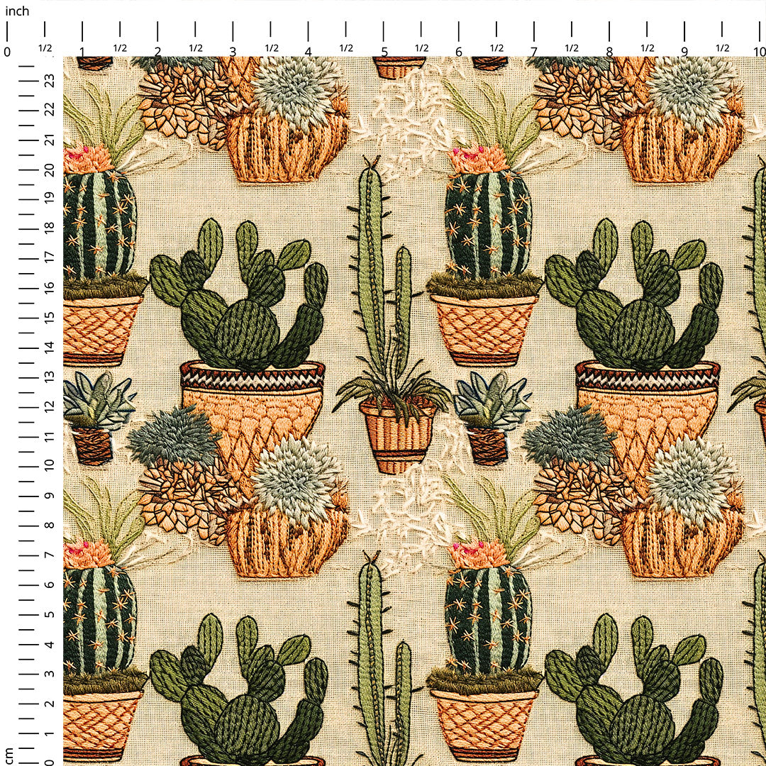 Cactus On Burlap Embroidery Fabric