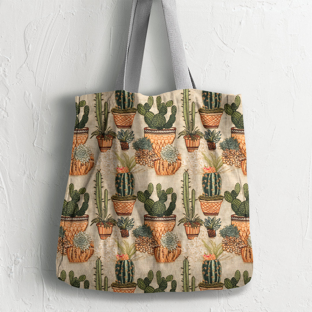 Cactus On Burlap Embroidery Fabric