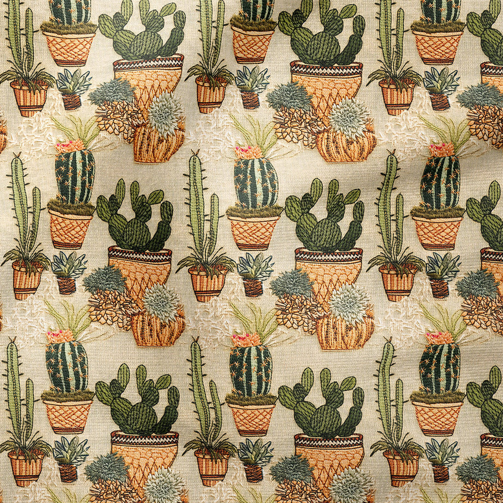 Cactus On Burlap Embroidery Fabric