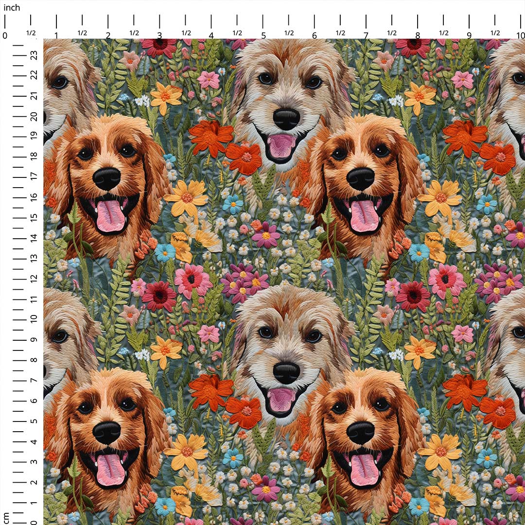 Embroidered Dogs Fabric