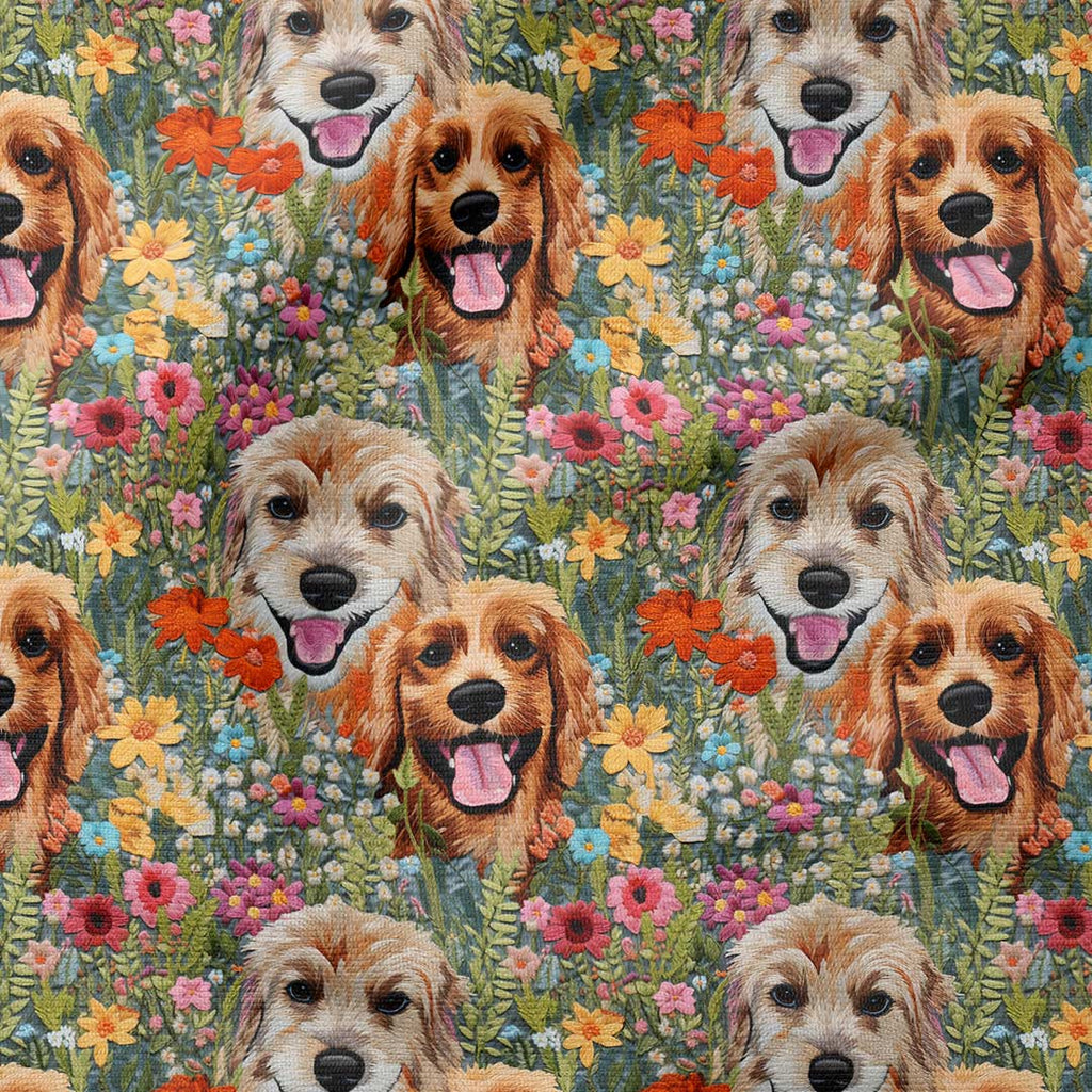 Embroidered Dogs Fabric