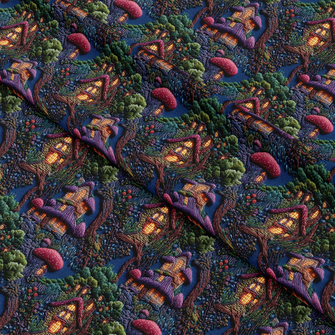 Embroidery Forest Fairy Houses Fabric